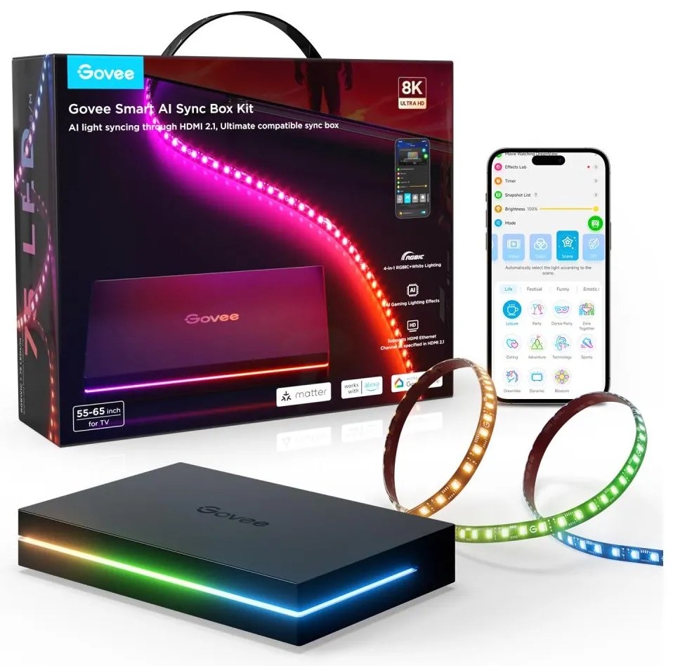 Govee - AI Sync Box 2 pre Smart TV RGBICW podsvietenie 55-65" Wi-Fi
