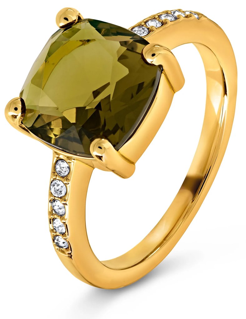 Prsteň so zeleno-hnedým skleneným krištáľovým kamienkom