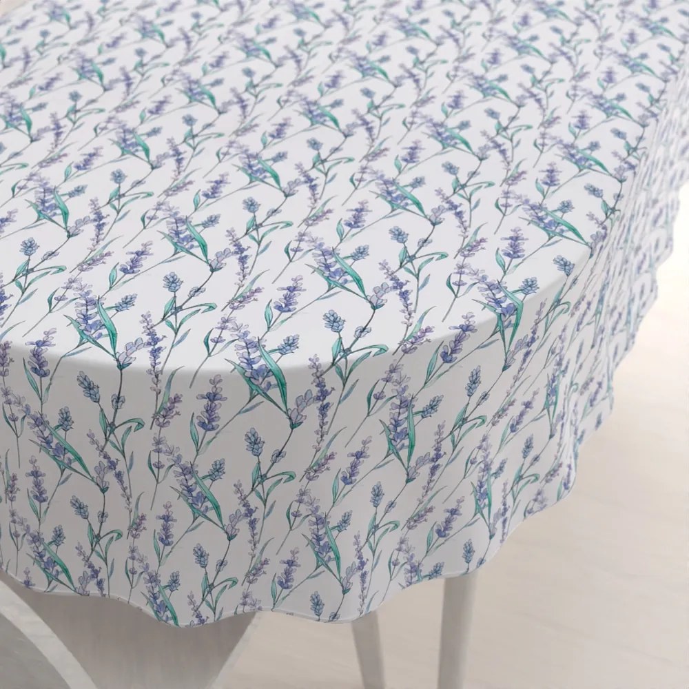 Biante Teflónový oválny obrus TF-088 Levandule na bielom 140x220 cm