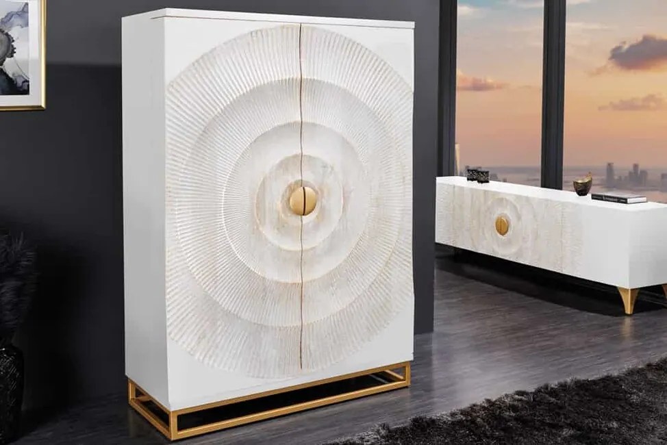 Drevená barová skrinka Golden Sunset Mango biela 95cm