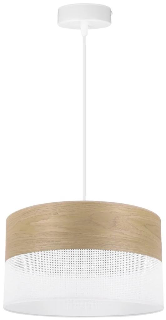 Light Home Závesné svietidlo Wood, 1x dýha zlatý dub/biele PVCové tienidlo, (fi 30cm)