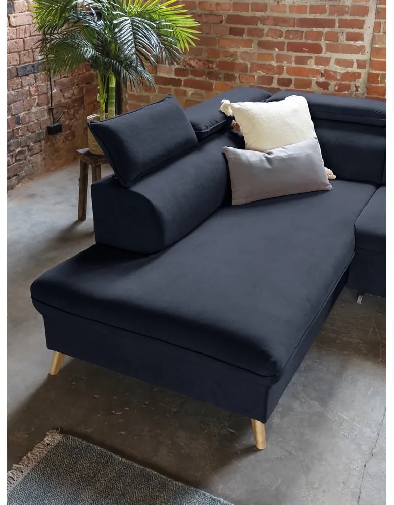 Tmavomodrá zamatová rozkladacia rohová pohovka do "U" (ľavý roh) Sweet Harmony – Miuform