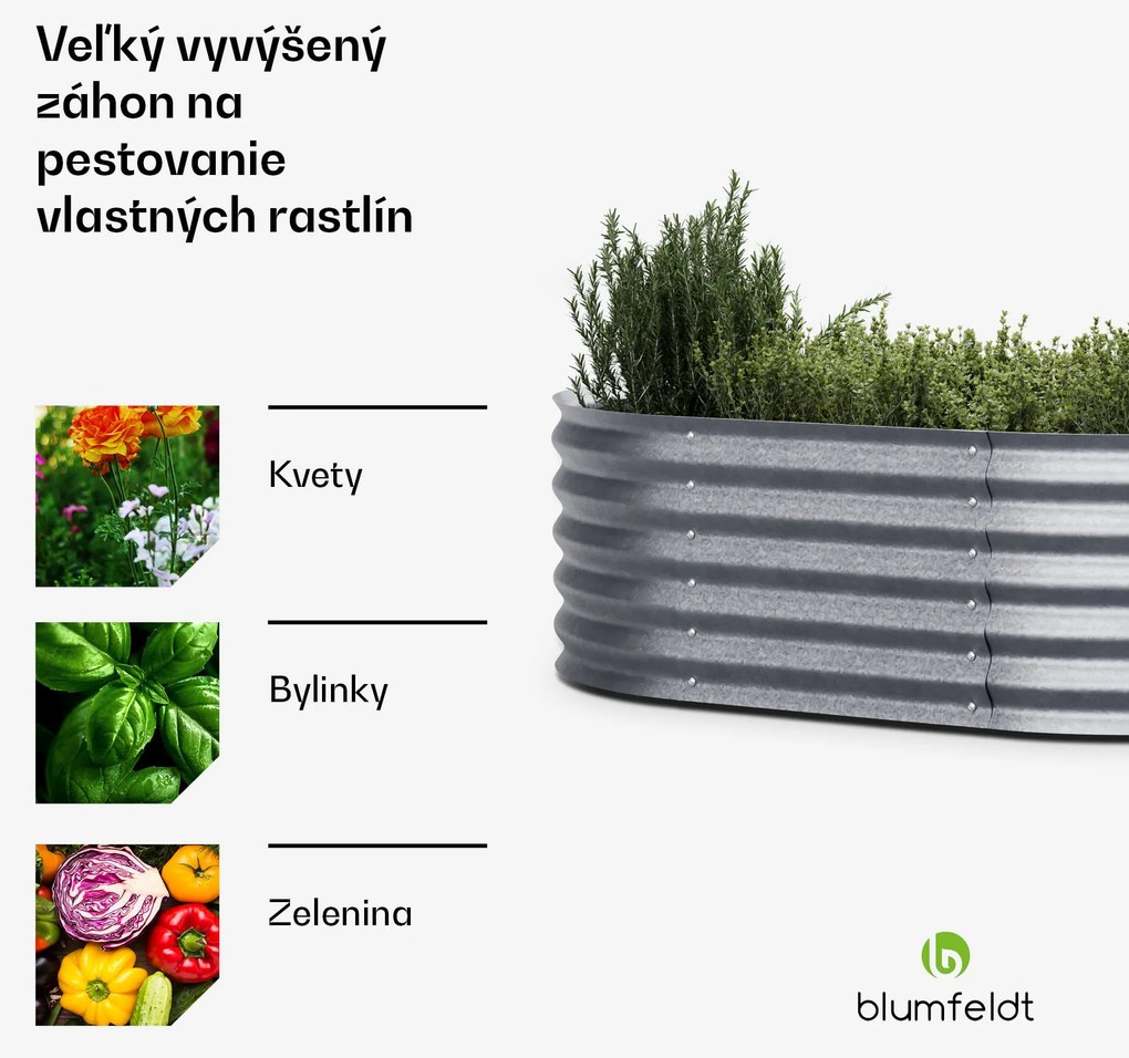 Blumfeldt High Grow Extended, vzvýšený záhon, 150x43x60 cm, z vlnitého oceľového plechu, jednoduchá montáž, odolný voči hrdzi a mrazu