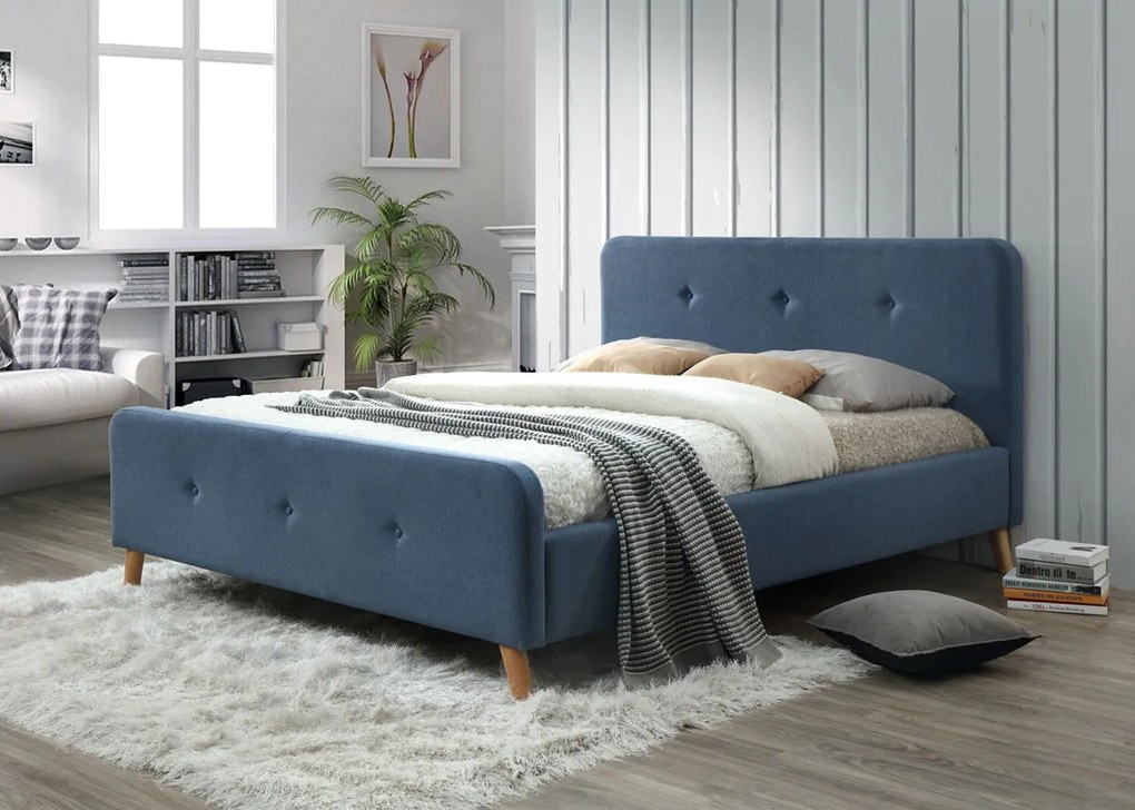 Signal Čalúnená manželská posteľ MALMO Farba: Modrá / 160 x 200 cm