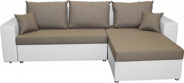 Rohová sedacia súprava Samba II, biela ekokoža/béžová látka