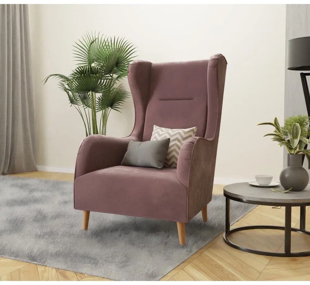 Ružové zamatové kreslo ušiak Carole – Ropez