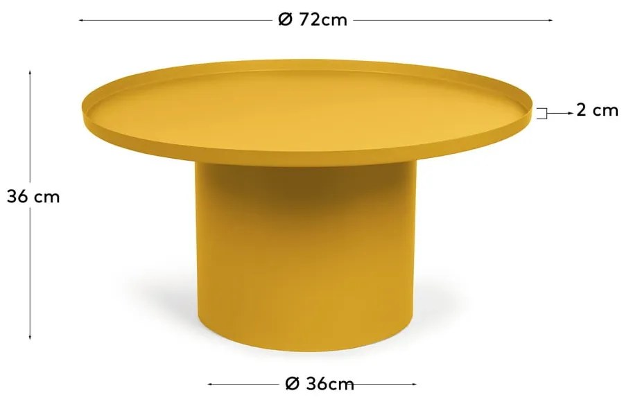 Kovový okrúhly konferenčný stolík v horčicovej farbe ø 72 cm Fleksa – Kave Home