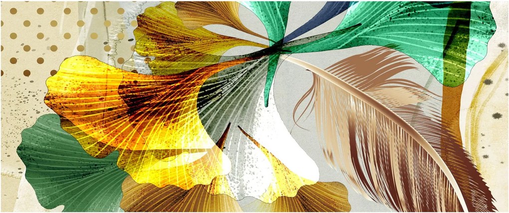 Obraz - Listy s pierkom (120x50 cm)