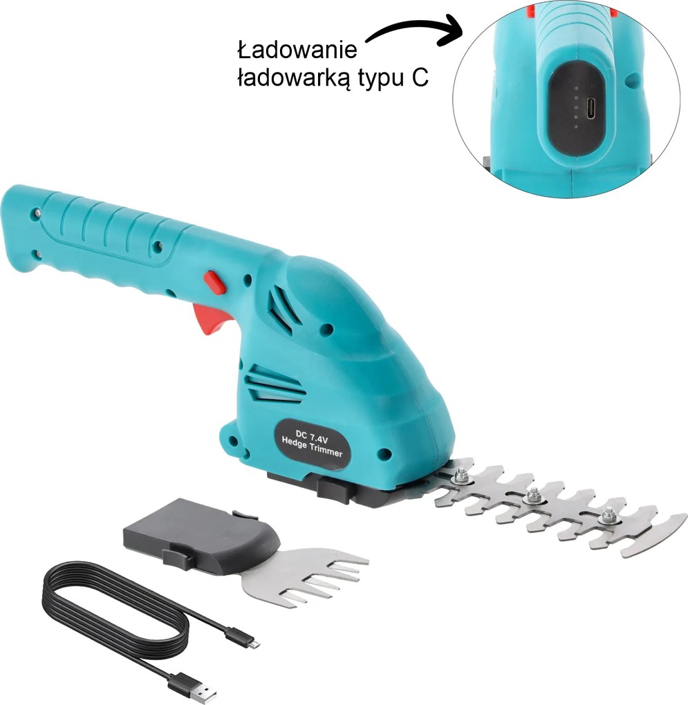 2 v 1 7,4 V akumulátorové záhradné nožnice