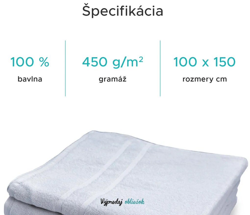 Hotelová osuška Deluxe 100x150 cm biela 100% bavlna