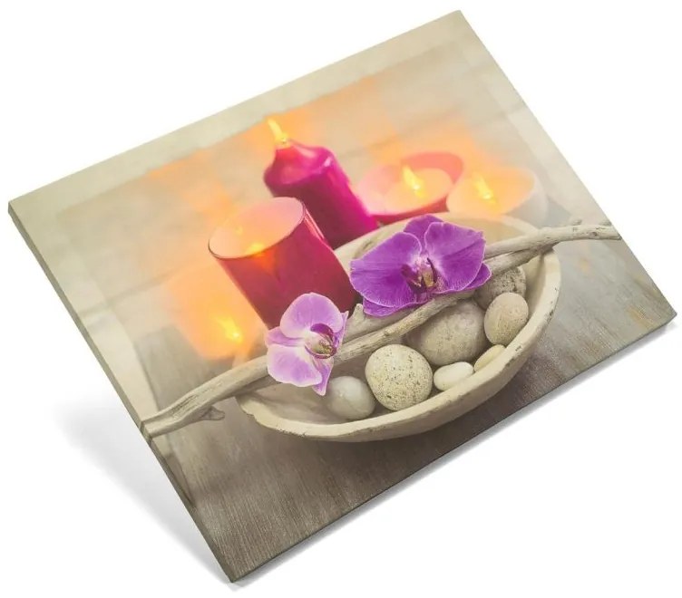 Nexos 74513 Nástenná maľba orchidea so sviečkami, 6 LED, 30 x 40 cm