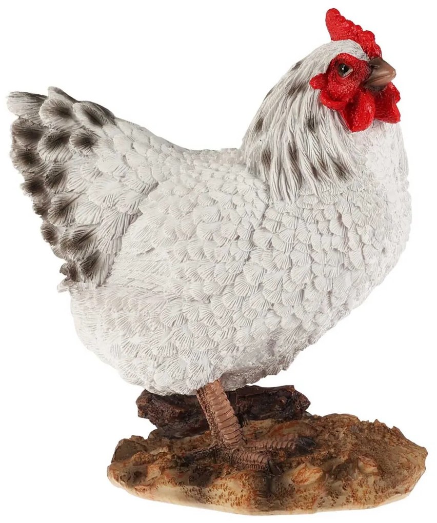 Záhradná figúrka z polyresinu Chicken, 19 cm, biela