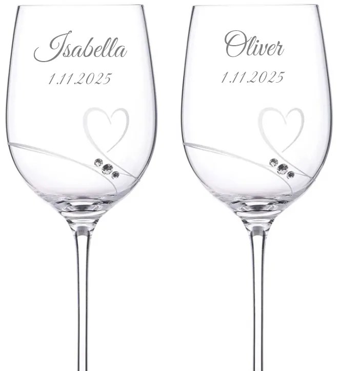 Dekorant Svadobné poháre na biele víno Romance simple s kamienkami Swarovski 330ml 2KS