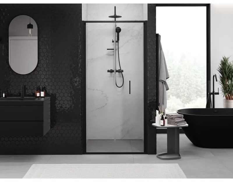 Mexen Exo, skladacie dvere do otvoru 95x200 cm, 6mm číre sklo, čierny profil, 816-095-000-70-00