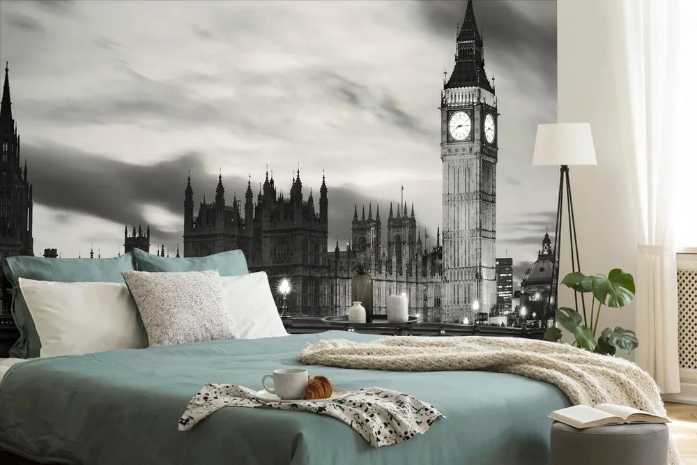 Fototapeta nočný čiernobiely Big Ben v Londýne - 225x150