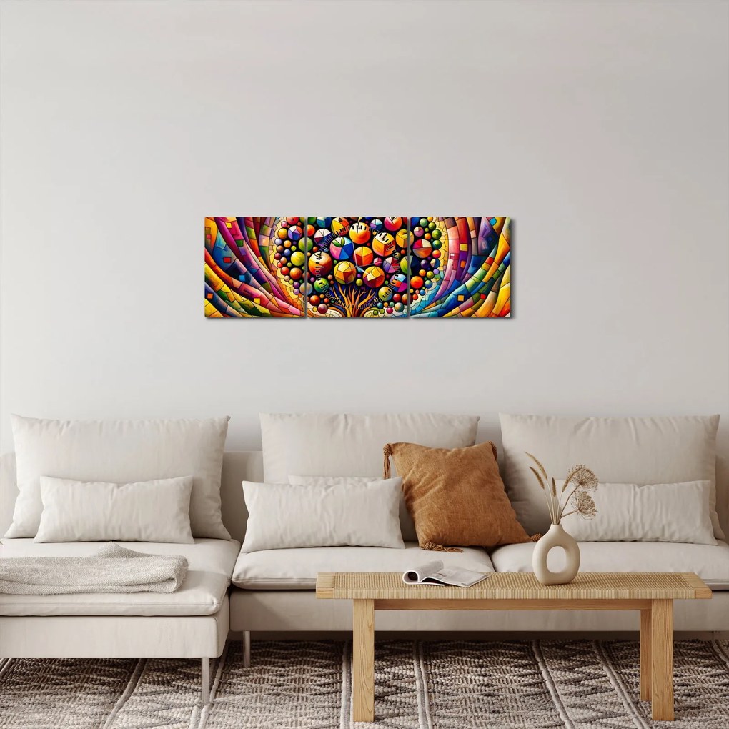 Obraz – Farebný strom s jablkami (s hodinami) (90x30 cm)