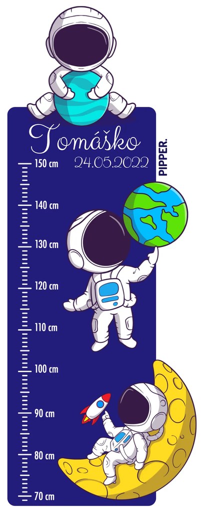 PIPPER. Textilná nálepka na stenu "Detský meter s menom - Astronauti"