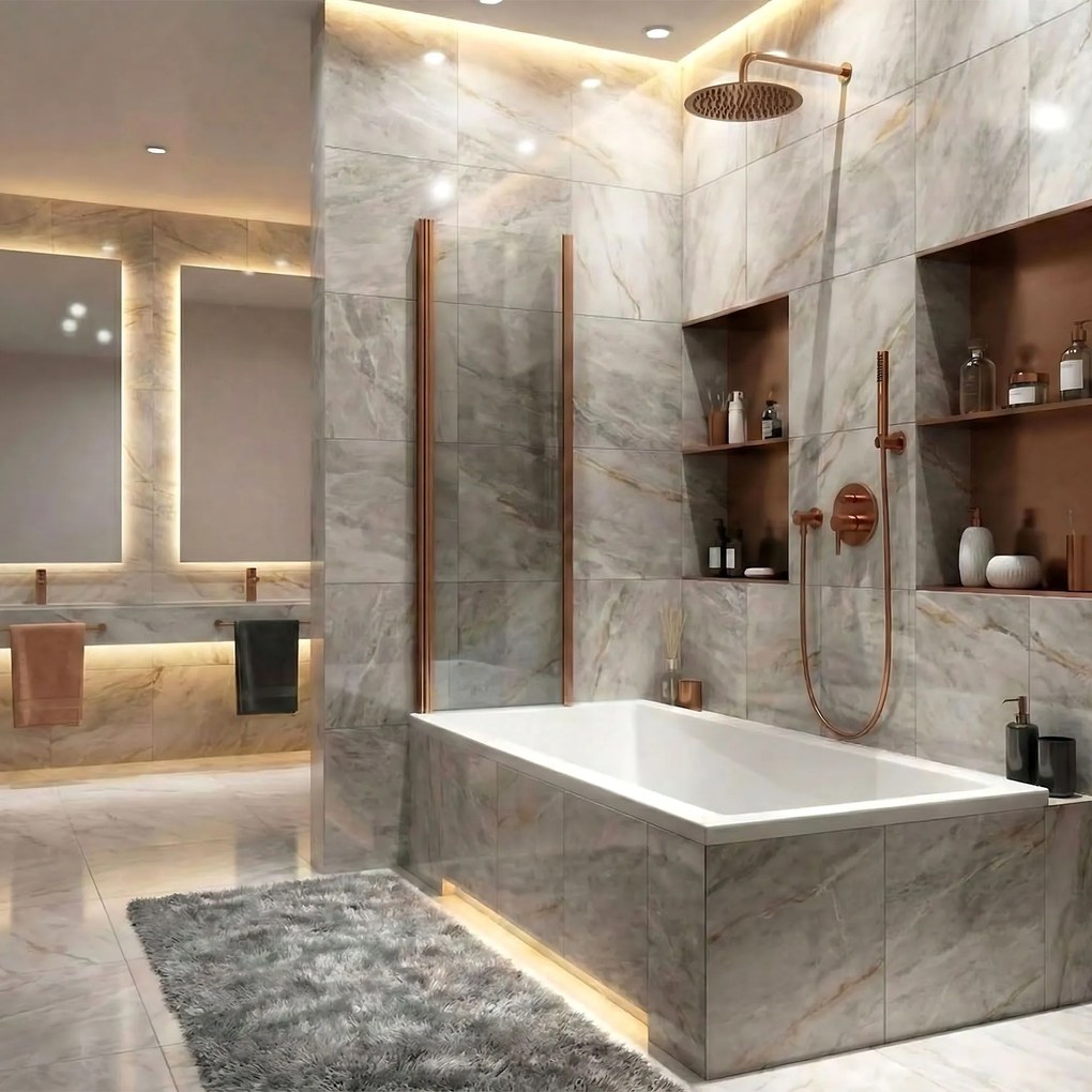 Rea Agat, 2-krídlová vaňová zástena 100x140 cm, medená matná, REA-W5698