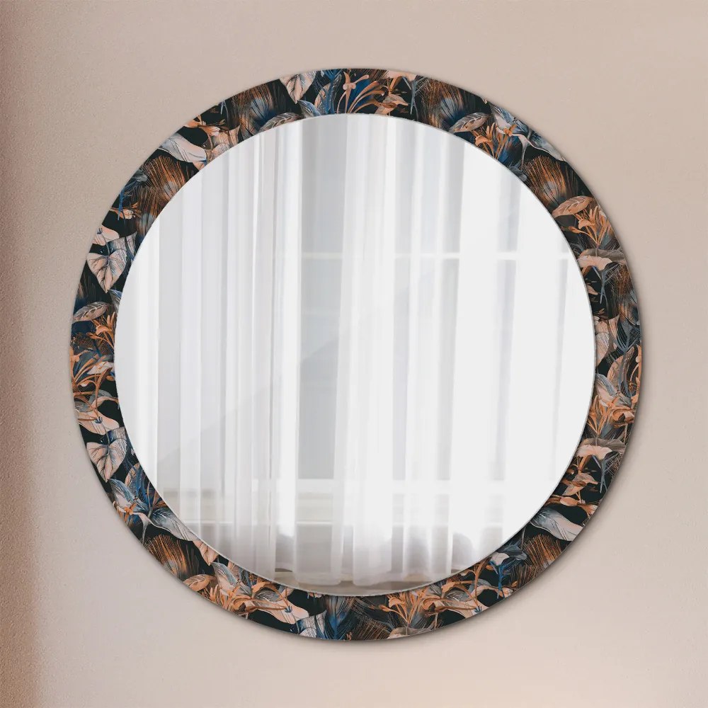 Okrúhle ozdobné zrkadlo na stenu Tmavé tropické listy fi 90 cm