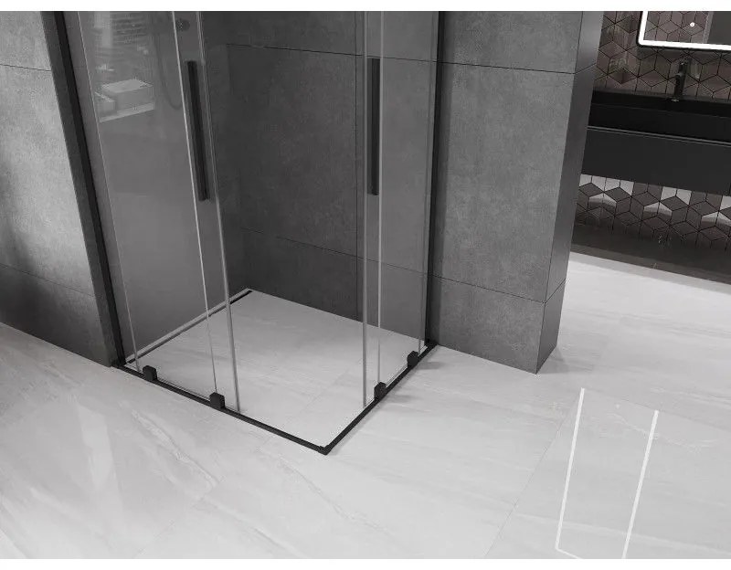 Mexen Velar L Duo, sprchový kút s posuvnými dverami 90 x 80 cm, 8mm číre sklo, čierna matná, 871-090-080-02-03-70