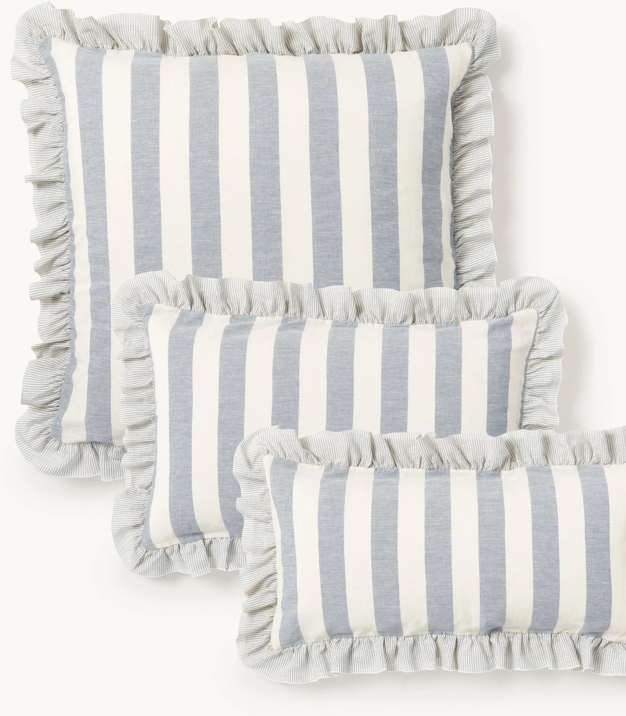 Obliečka na vankúš z ľanu a bavlny's volánmi Posie