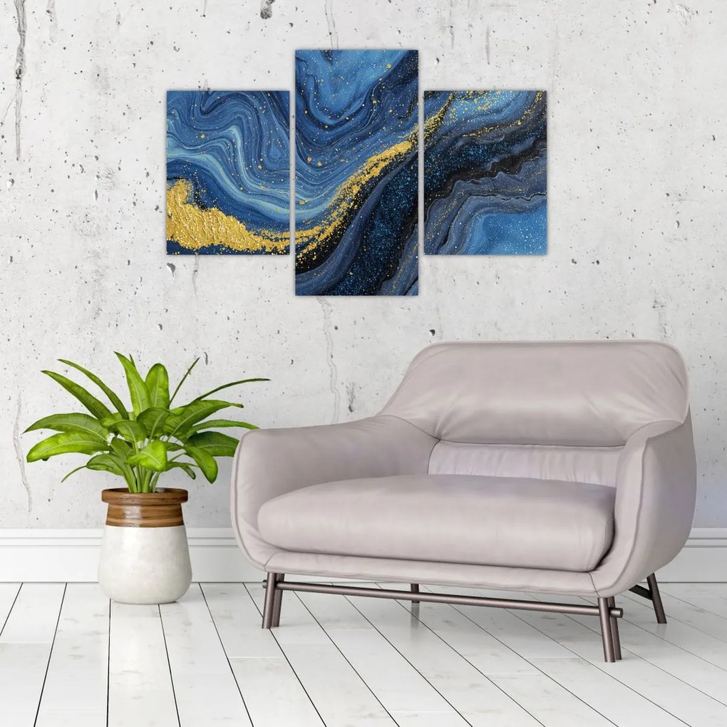Obraz - Modro-zlatá abstrakcia (90x60 cm)