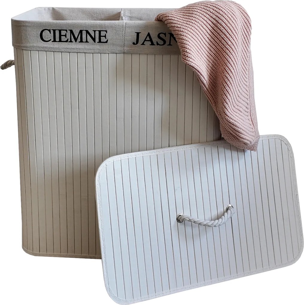 TRENDIE Bambusový kôš na prádlo 100l biely + DARČEK