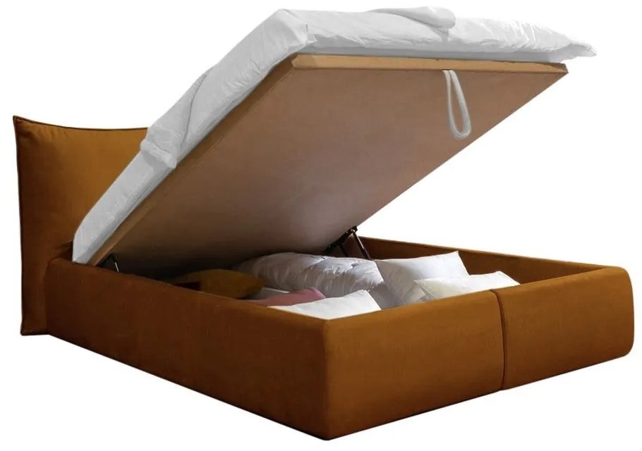 Okrovožltá čalúnená dvojlôžková posteľ s úložným priestorom s roštom 180x200 cm Jade – Bobochic Paris