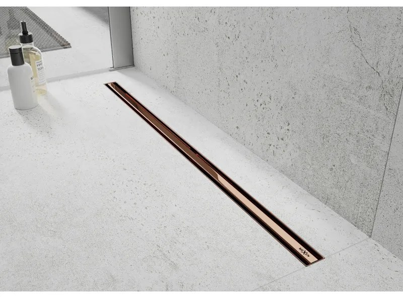 Mexen Flat nerezový sprchový žľab s rotačným 360° sifónom 100 cm, vzor SLIM, ružovo-zlatá, 1641100