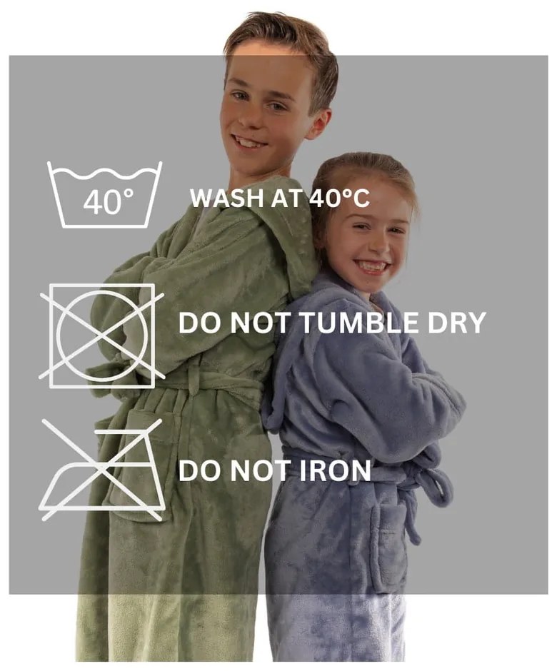 Zelený detský župan z mikroplyšu veľkosť 122-128 Delux – Tiseco Home Studio