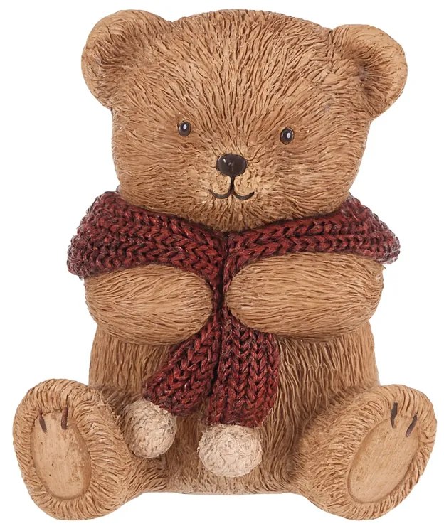 Dekorácia Medveď s červeným šálom, polyresin, 10 cm