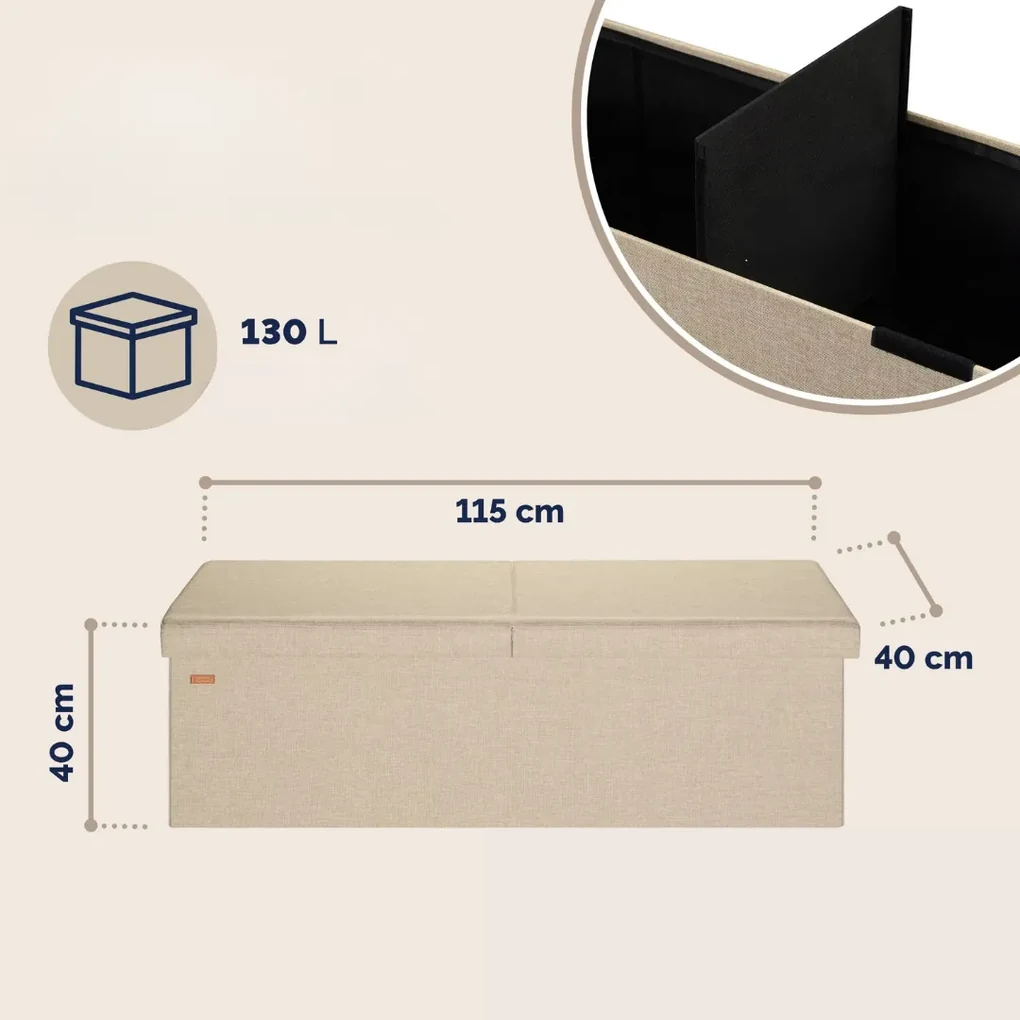 Casaria Taburet s úložným priestorom EDMUND 115x38x38cm, béžová