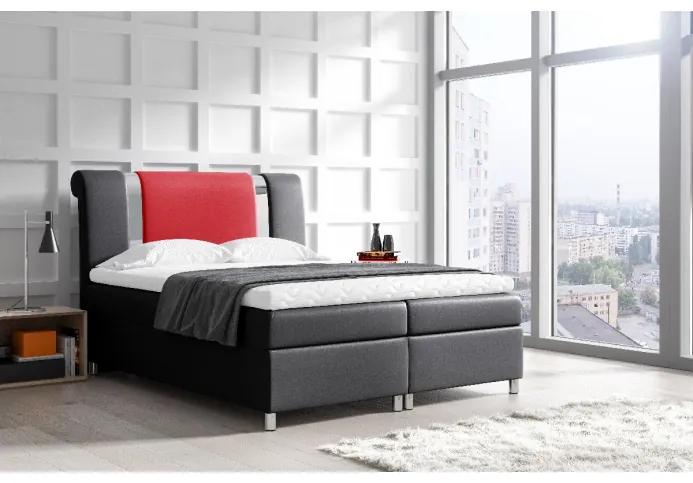 Moderná čalúnená posteľ Marika s úložným priestorom čierna + červená eko koža 180 x 200 + topper zdarma