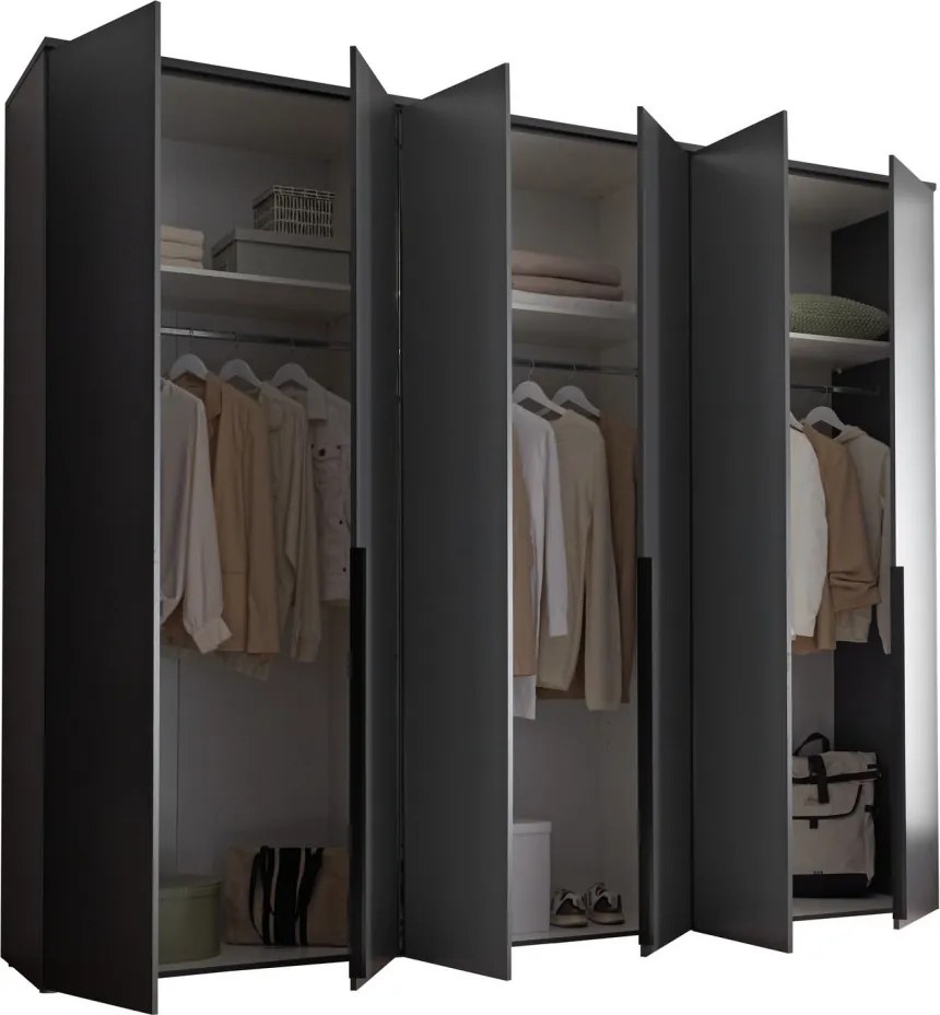 Šatníková skriňa so zrkadlami Kevo, 270 cm, grafitová