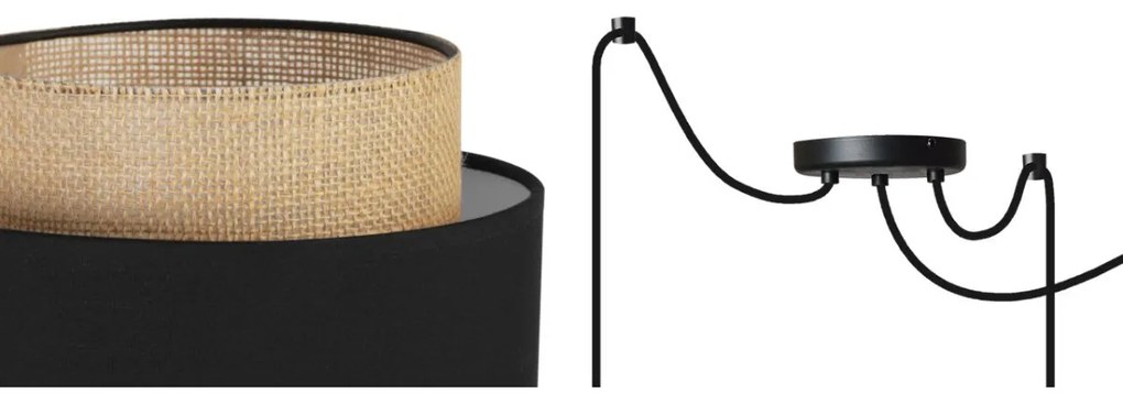 Závesné svietidlo Boho Spider, 3x jutové/čierne textilné tienidlo