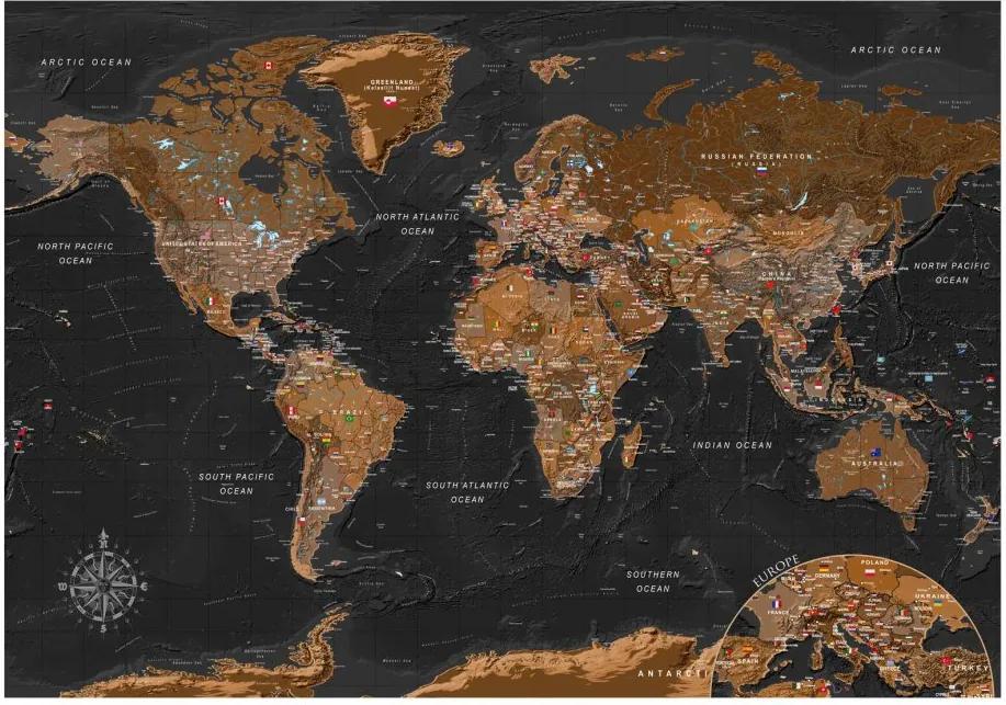 Samolepiaca fototapeta - Svet: štýlová mapa 196x140