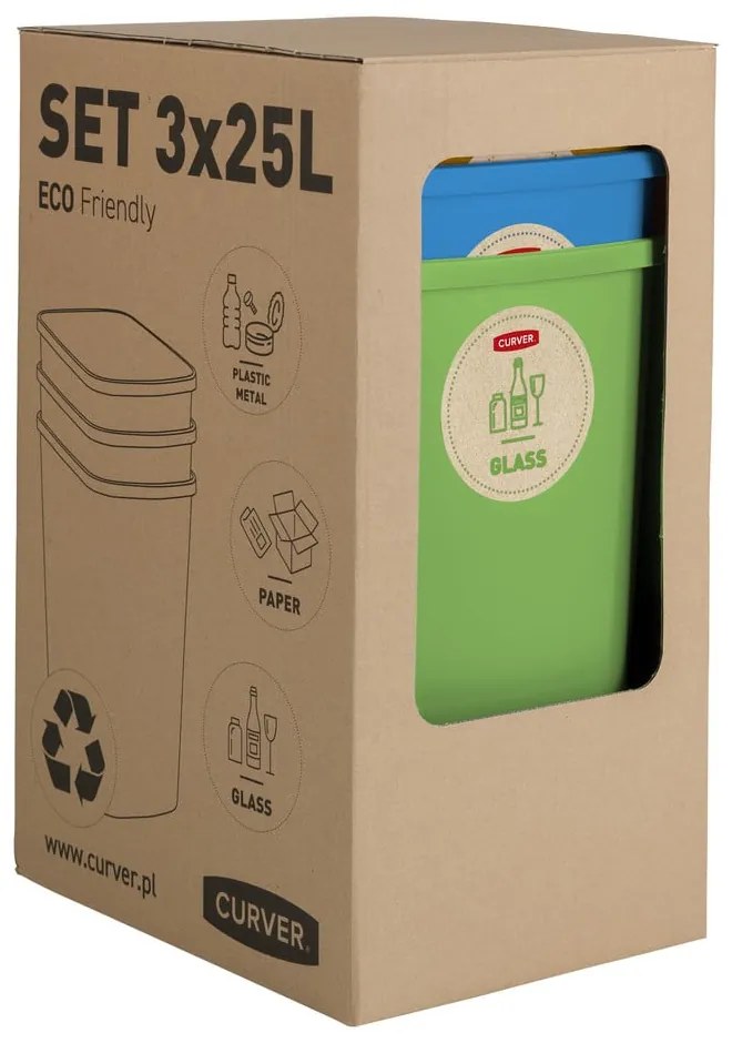 Súprava 3 odpadkových košov na triedený odpad Curver ECO, 25 l