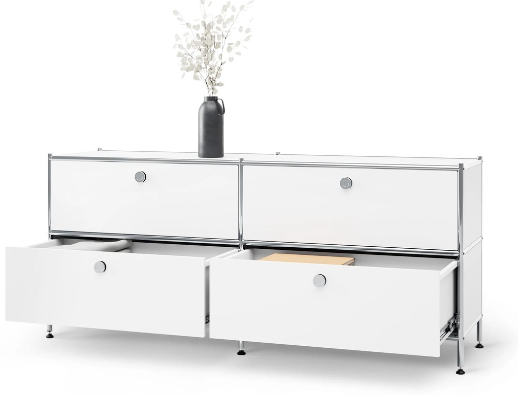 Kovová nízka skrinka »CN3« so 4 zásuvkami, biela