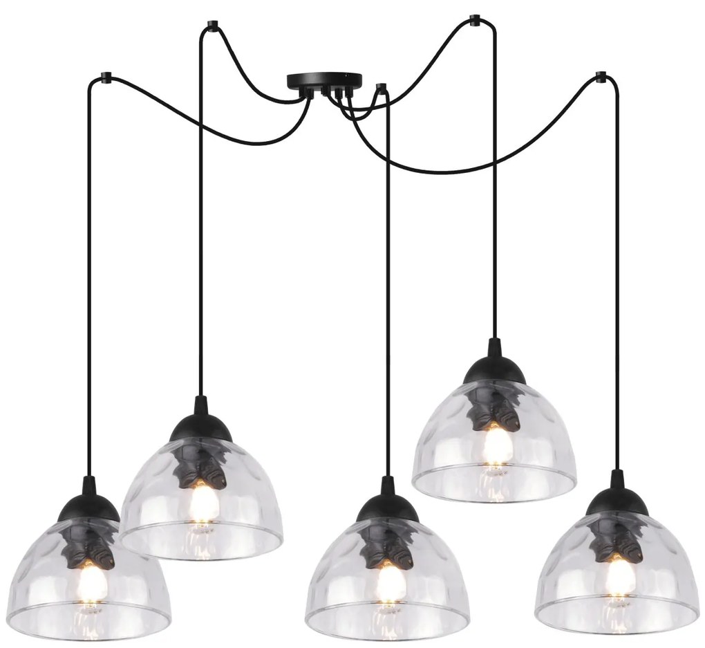 Závesné svietidlo Venice Spider, 5x číre sklenené tienidlo