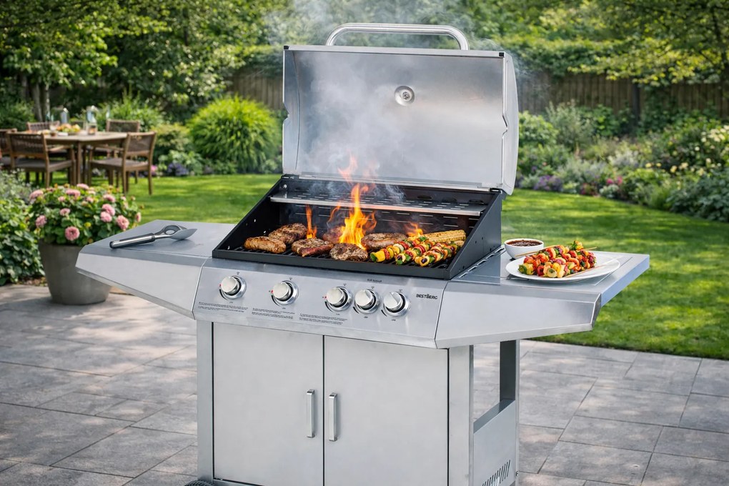Plynový gril BestBerg BBBQ-24ST / 5 horákov / 15,75 kW / strieborná