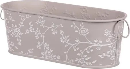 Obal na kvetináč šedý s bielymi ružami, 27,5 cm%
