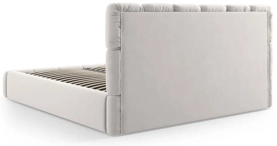 Svetlosivá zamatová čalúnená dvojlôžková posteľ s úložným priestorom s roštom 180x200 cm Bellis – Micadoni