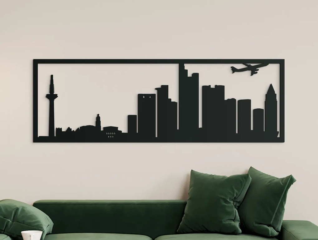 drevko Obraz Frankfurt panoráma Rozmer obrazu: 29,5 x 89 cm, Farba dekorácie: Čierna