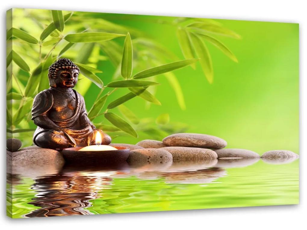 Obraz na plátně Buddha Bamboo Zen Stones - 100x70 cm