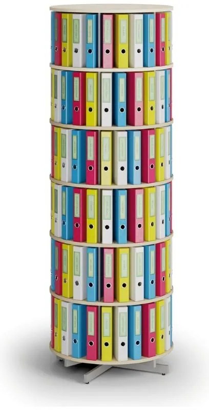 Otočný regál na zakladače, 6 poschodí, breza