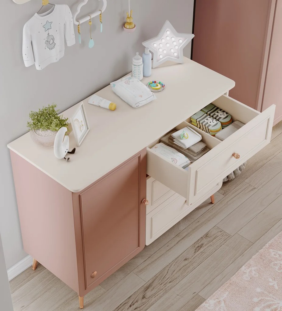 Kombinovaná komoda s prebaľovacím pultom Beauty - béžová, ružová