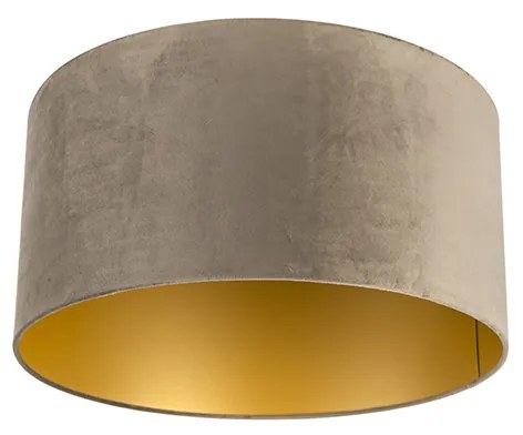 Zamatové tienidlo na lampu sivohnedé 50/50/25 so zlatým interiérom