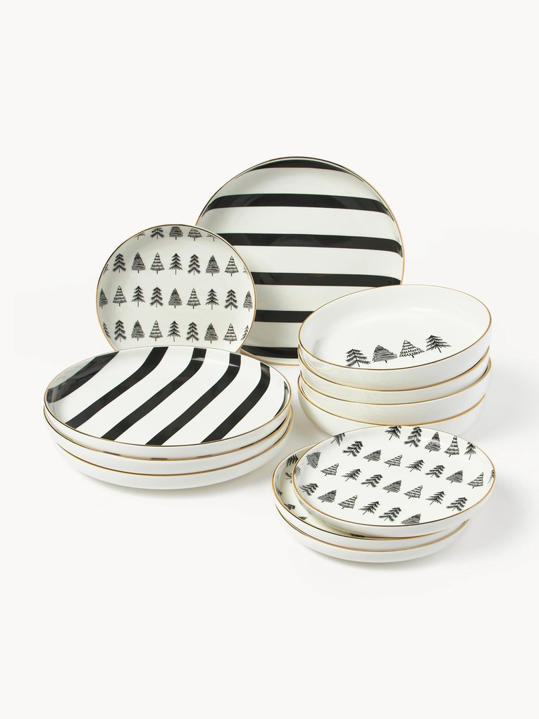 Ručne vyrobená porcelánová súprava riadu Lumi, 4 osoby, 12 ks