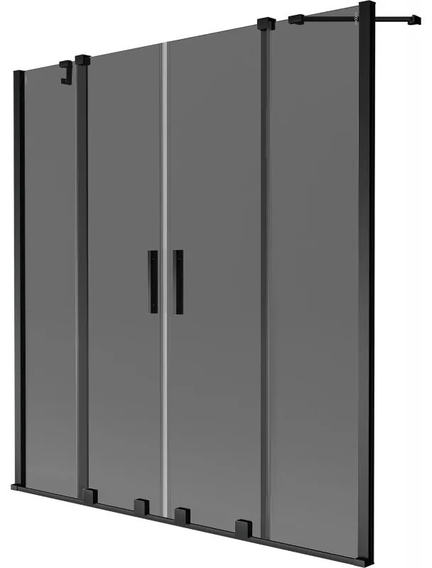 Mexen Velar Duo, 2-krídlová posuvná vaňová zástena 140 x 150 cm, 8mm šedé sklo, čierna matná, 896-140-000-42-70