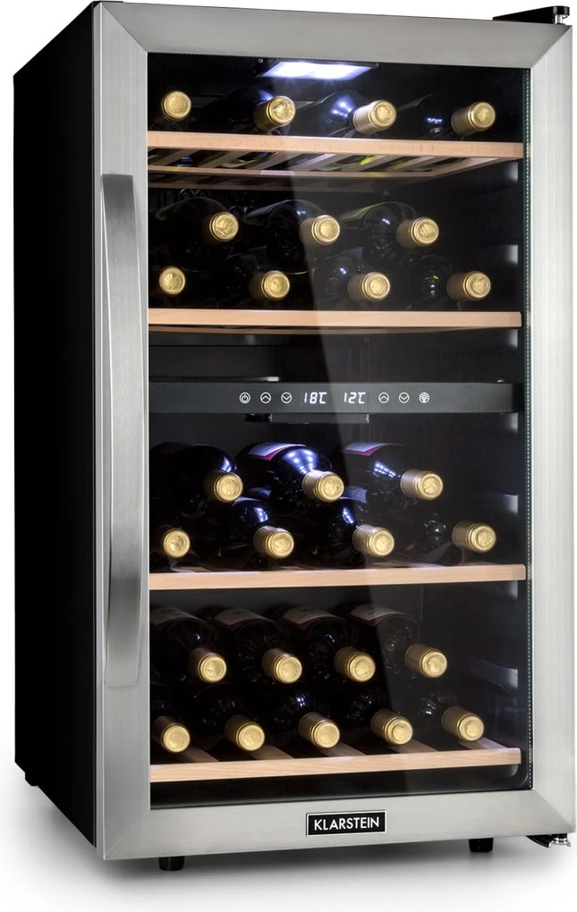 Klarstein Vinamour 45D, vinotéka, 118 l, 45 fliaš, 5–18°C, 2 zóny, nehrdzavejúca oceľ
